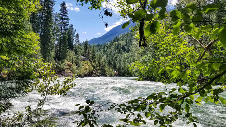 View of the Fraser River from a cabin resort in British Columbia.