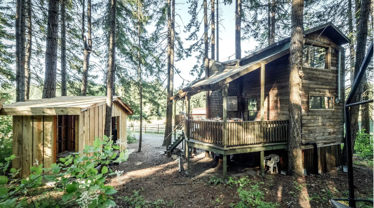 Tree House Style Cabin Nestled at the Foot of Scenic Snow-Capped Mt. Adams, Washington