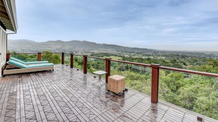 View of the napa valley, california. Private deck with blue deck chairs. The perfect Mother's day gifts