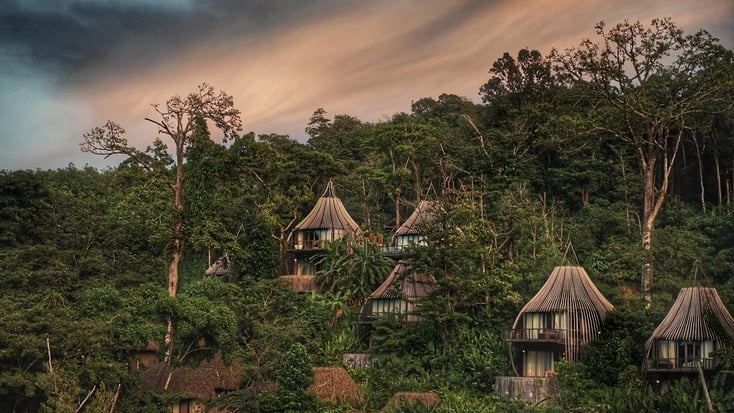 Views of luxury tree houses: tropical camping rentals available with Glamping Hub