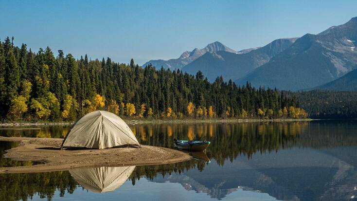 Lake camping: lake tent rental looks out over mountain camping destination is a great father's day gift