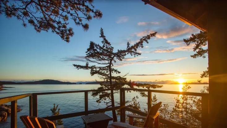 View of the ocean from this romantic cabin rental on the Sunshine Coast, BC.