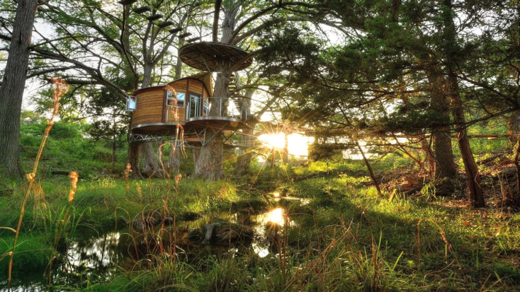 Dreamy One-Room Tree House Rentals near Austin, Texas, camping sites with cabins near me