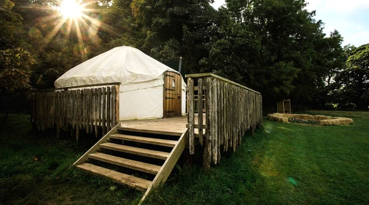 Inviting Yurts with Twinkling String Lights in Slane, Ireland