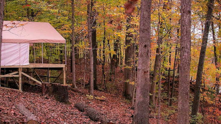 Secluded Luxury Camping Tent on Otter Lake near Girard, Illinois, road trips from chicago