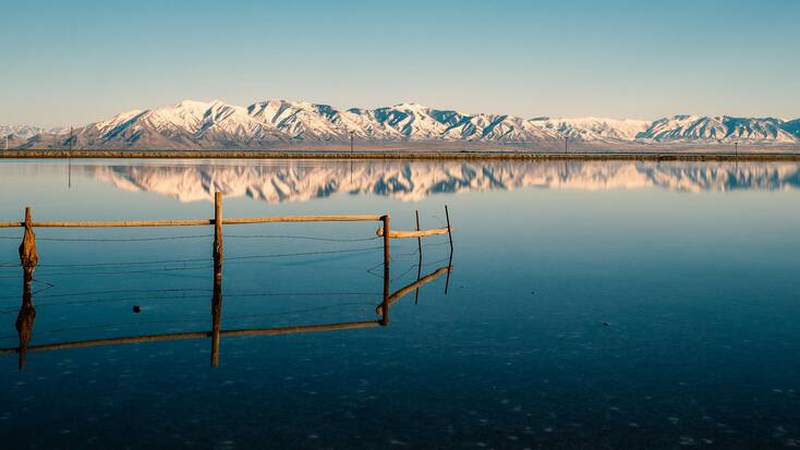 View of Great Salt Lake: state parks activities include mountain camping and lakeside cabin rentals