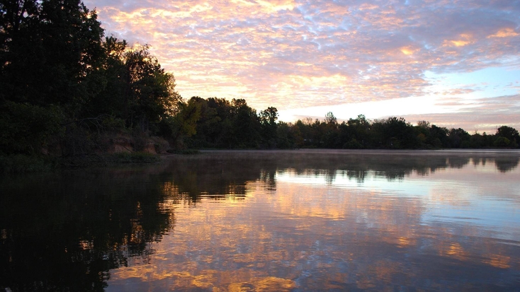 Sunset over Sangchris Lake State Park camping trips