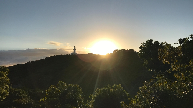 Byron Bay camping trips at sunset