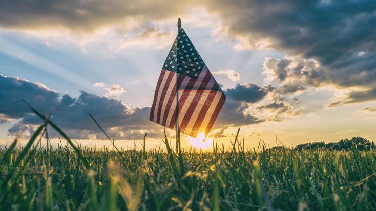 The US flag in a field to celebrate 4th July