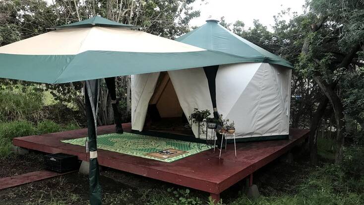 Exterior of luxury yurt rental: California camping trips