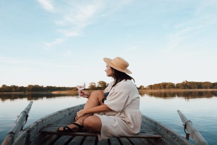 woman during luxury camping trip abroad