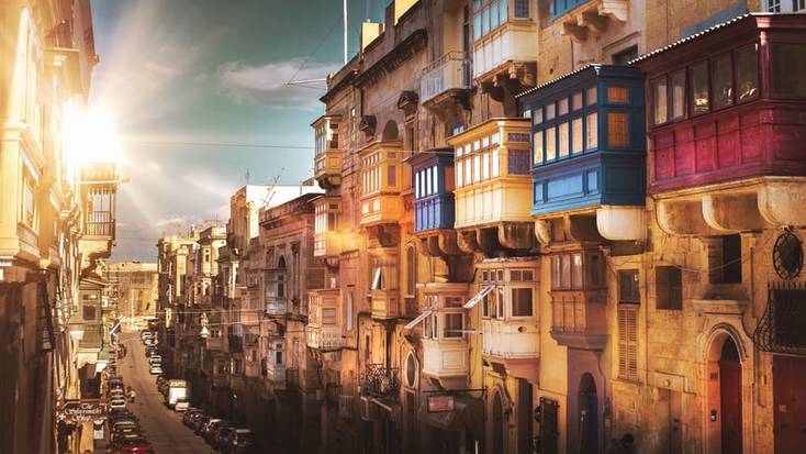 A street in Valletta at sunset