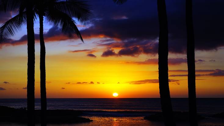 Sunset over a beach in Hawaii