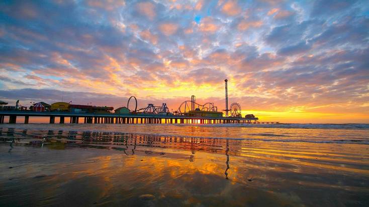 The pier on Galveston Island, Texas at sunset.