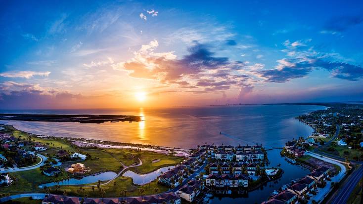 Sunset over a bay on South Padre Island, Texas