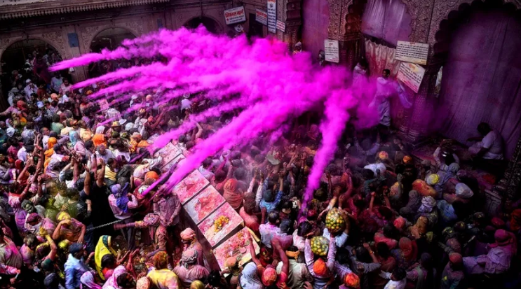 Holi Festival in Vrindavan, India.