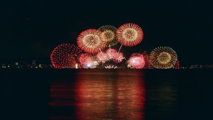 Australia Day in Canberra, with fireworks in the night sky on display from Regatta Point.
