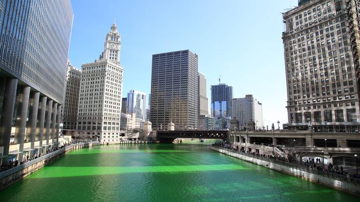 The Chicago River gets dyed green every year