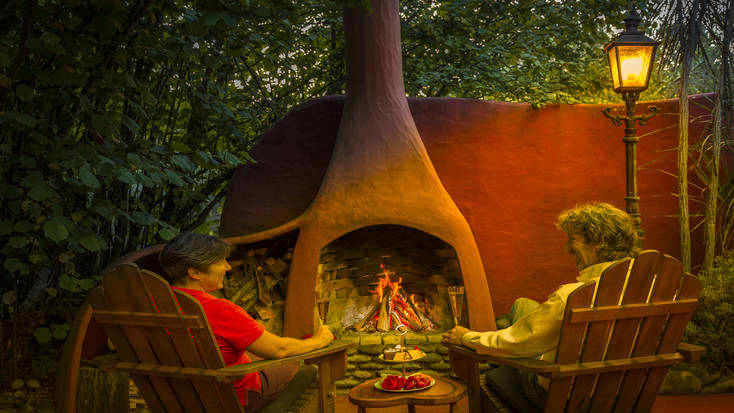 The outdoor fireplace is a favorite with guests.