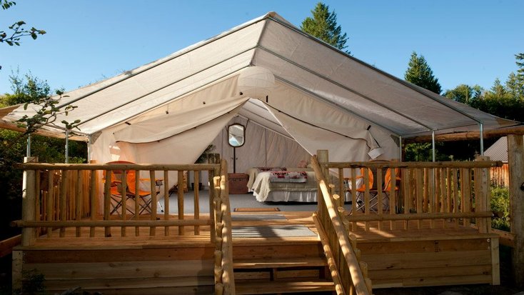 Luxury safari tent on a dude ranch, Wyoming.