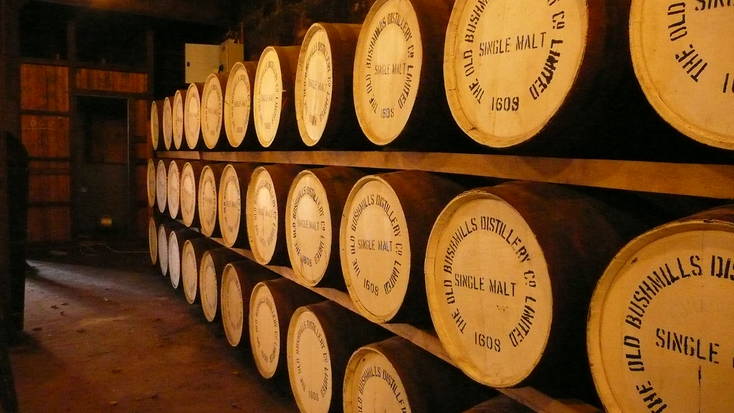 Barrels of Bushmills whiskey in County Antrim