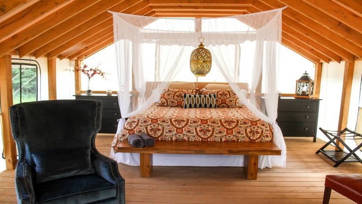 A yoga retreat in New York in a safari tent rental