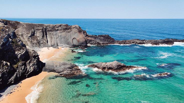 A view over a beach in the Alentejo region of the Costa Vincentina