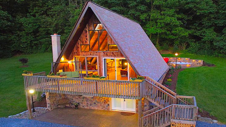 Stay in one of our amazing cabins in Pennsylvania like this fantastic A-frame cabin