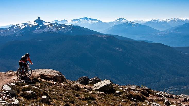 A biker in the mountains near Whistler, British Columbia