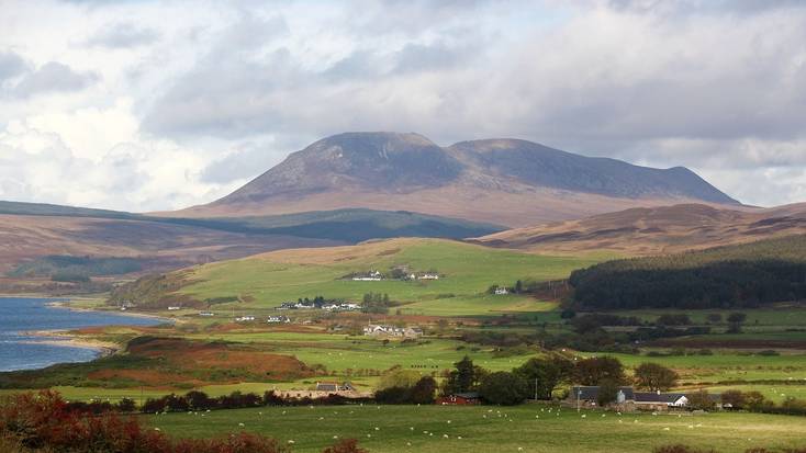 A view over the Isle of Arran's fields and hills