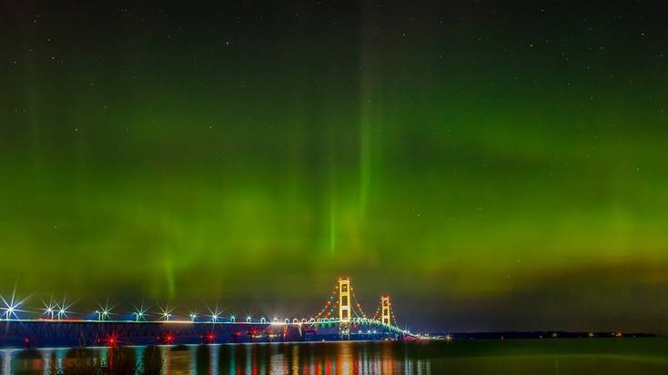 Northern Lights above the Mackinac Bridge, Michigan