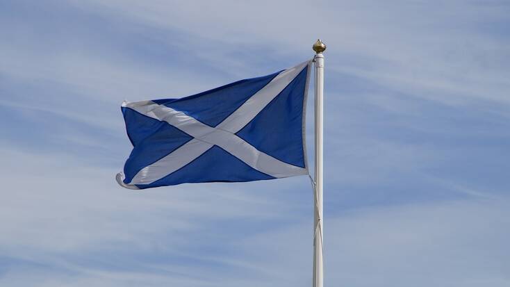 The Scottish flag, The Saltire, features the cross of St. Andrew