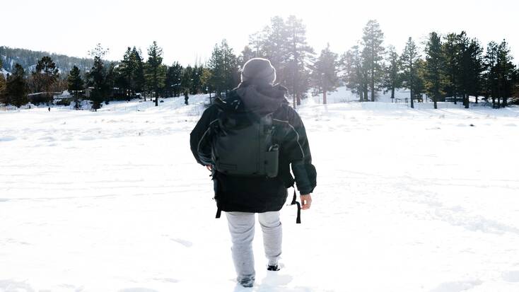 A man on a mountain hiking trail, Big Bear, California