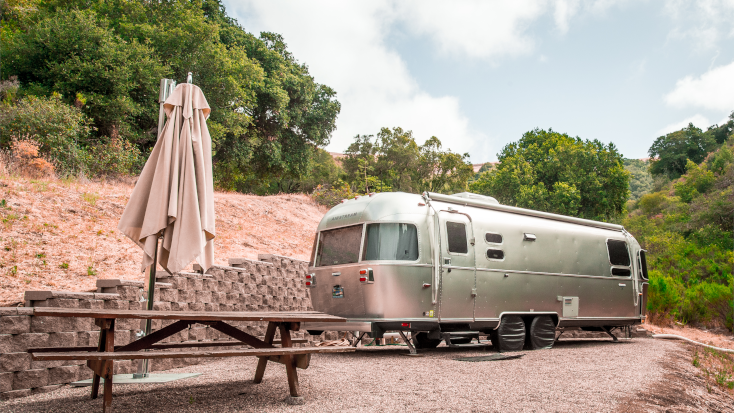 Perfect for a romantic getaway; vintage trailer is Cayucos, CA 