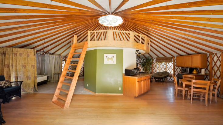 Fully-Outfitted Yurt with a Clawfoot Tub on the Trinity River, Northern California, romantic spring vacations