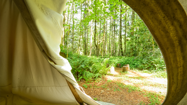 Exterior of cozy Oregon tipis for best nature travel destinations in the US