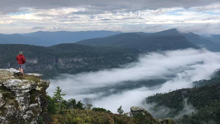 A tourist hiking near Asheville, North Carolina