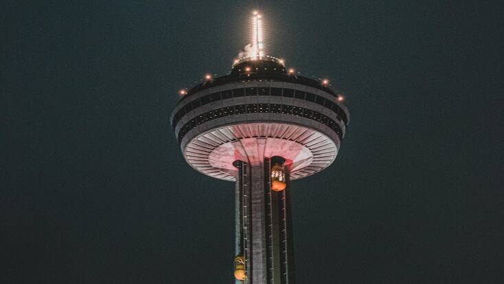 The Skylon Tower restaurant at night