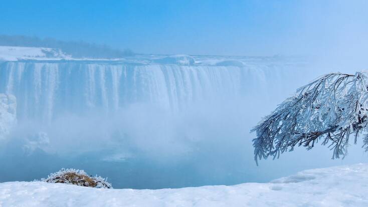 Snow covered waterfall