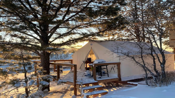 Creekside Safari Tent Rental for Glamping in Colorado, summer glamping