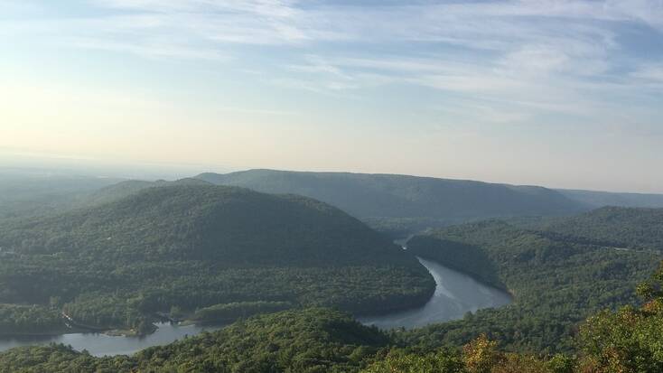 An aerial view over the Hudson River