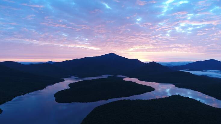 A view of Lake Placid at sunset