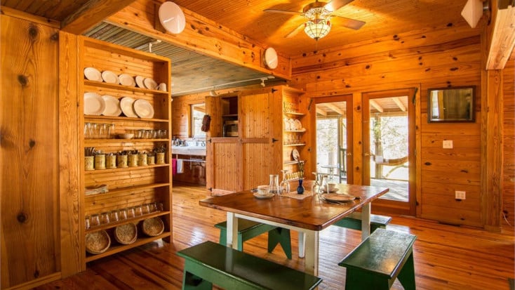 Interior view of log cabin dining room