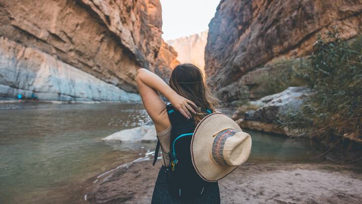 A traveler exploring a canyon in Big Bend National Park, Texas