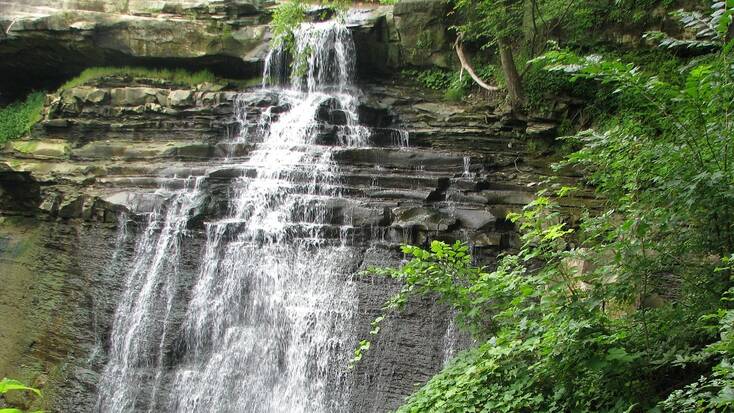 A waterfall in Cuyahoga Valley National Park, one of the best places to visit in Ohio