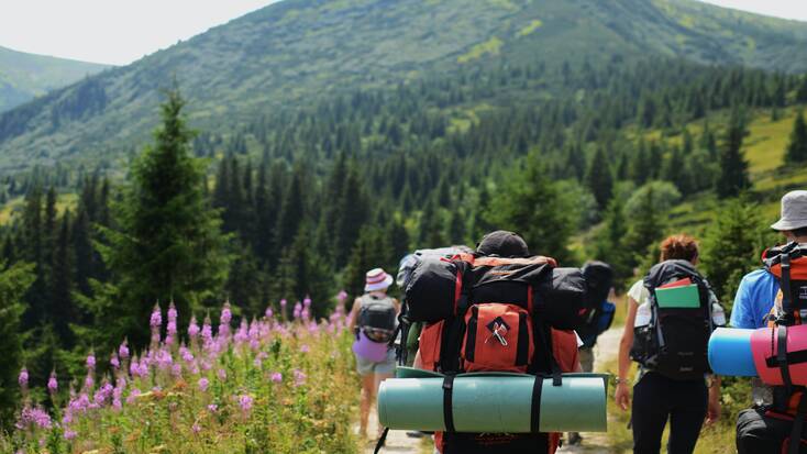 Hikers exploring the great outdoors with travel backpacks on