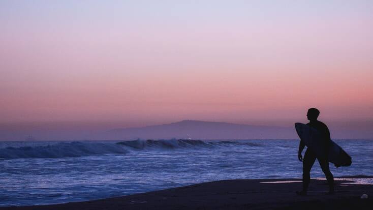 Sunset over one of the Newport Beach surfing beaches