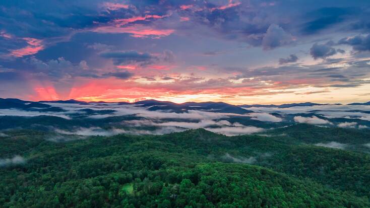 A view of a sunset over the Blue Ridge Mountains, Georgia is a great way to celebrate Memorial Day