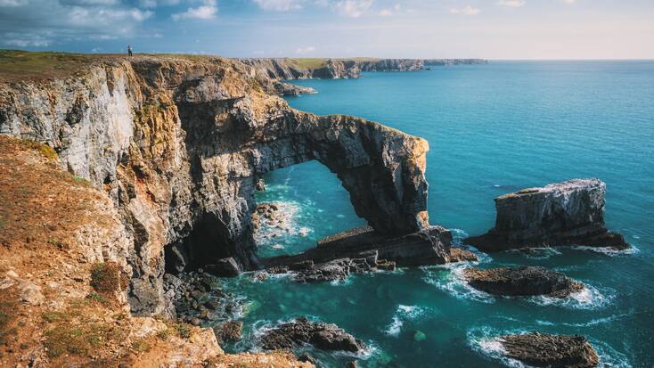 The rugged coast of the Green Bridge of Wales in Pembrokeshire