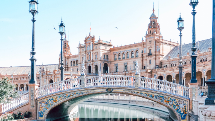 Plaza España in Seville, host to Glamping Hub's team building sports day